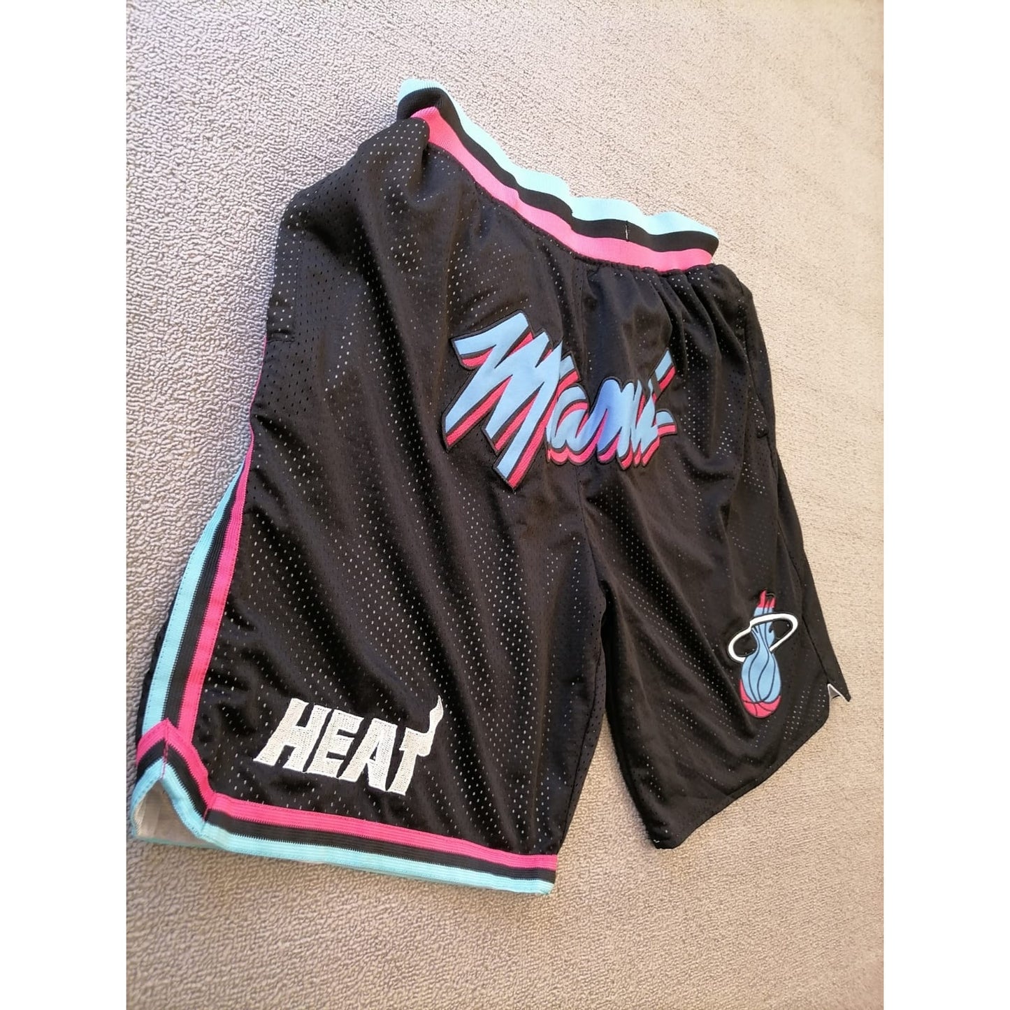 JUST DON Male M Black Mesh Basketball Shorts Stylish Blue Pink Trim Athletic Wear