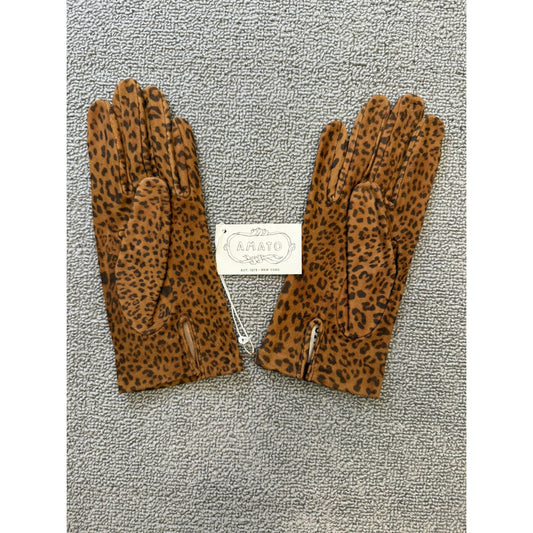 Carolina Amato Women's Size 8 Leopard Italian Shorty Silk Lining Gloves NWT