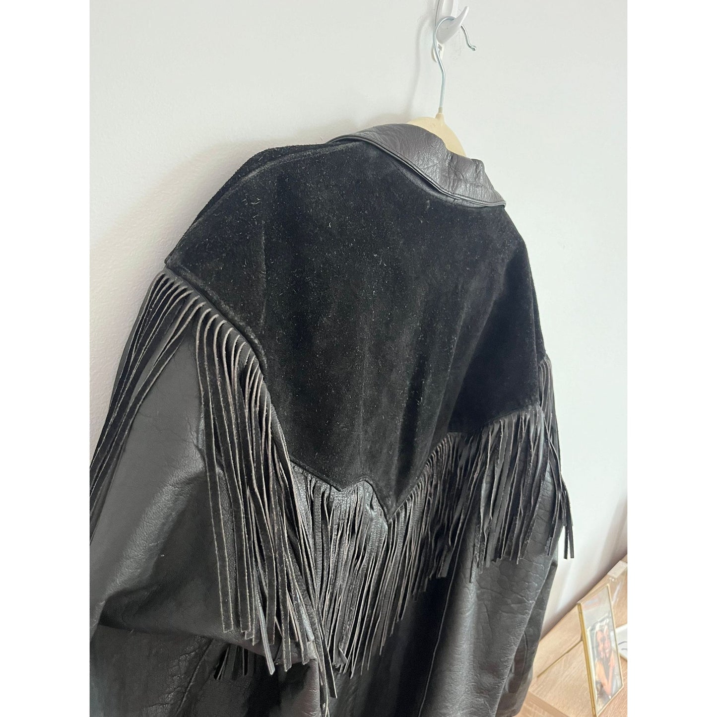 Barney’s Leather Jacket Women Large Black Fringe Western Lace Up USA Made Suede