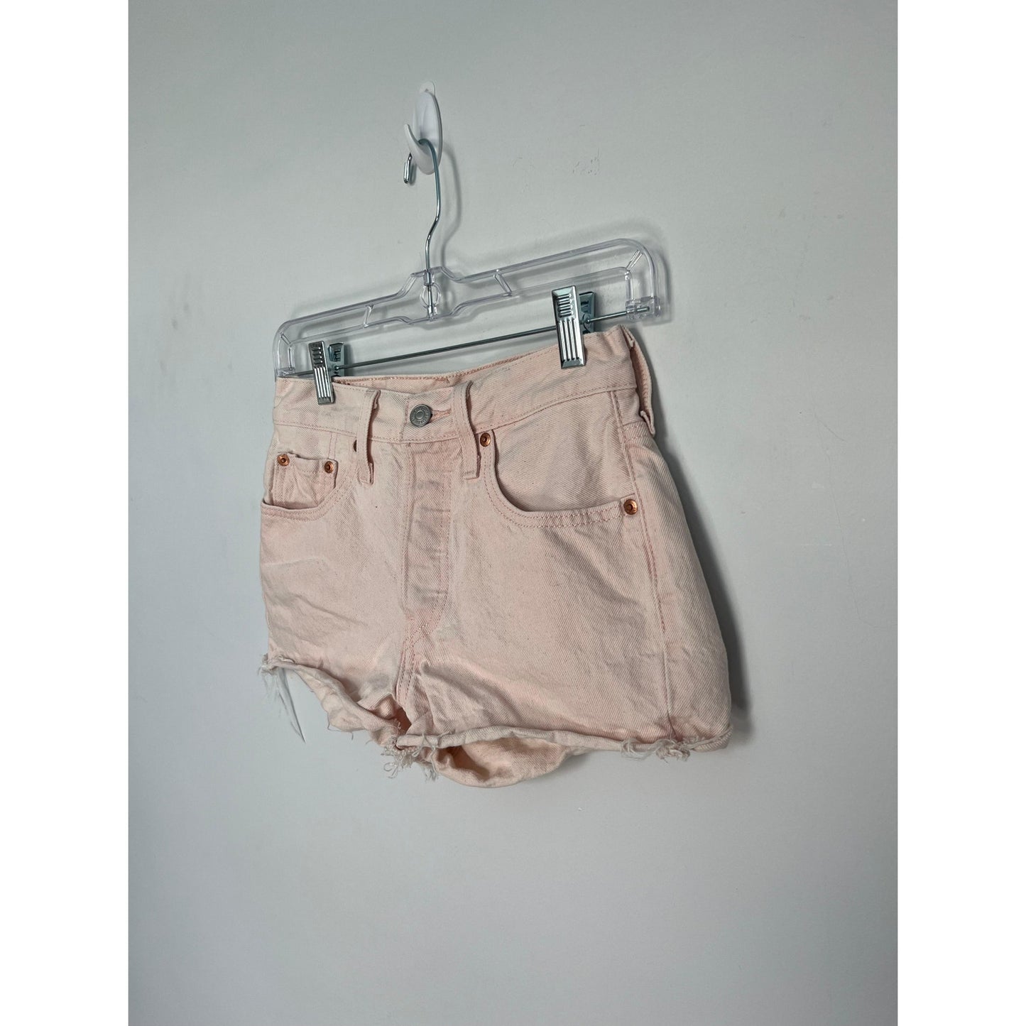 Levis 501 Premium Shorts Women W24 Pink High Rise Cutoff Denim