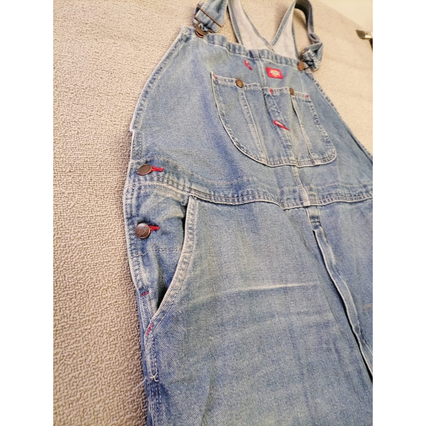 Dickies 44x32 Adult Male Light Wash Denim Bib Overalls Durable Workwear Apparel Men's