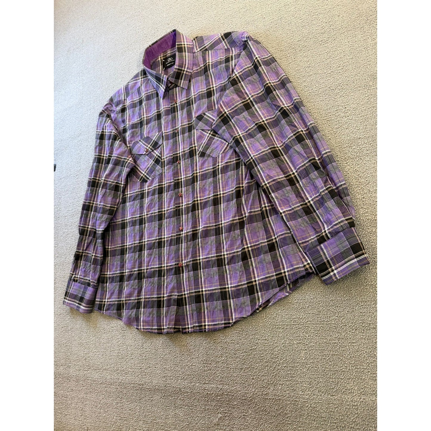 BUGATCHI Men's XL Purple Plaid Flannel Shirt - Shaped Fit Casual Top