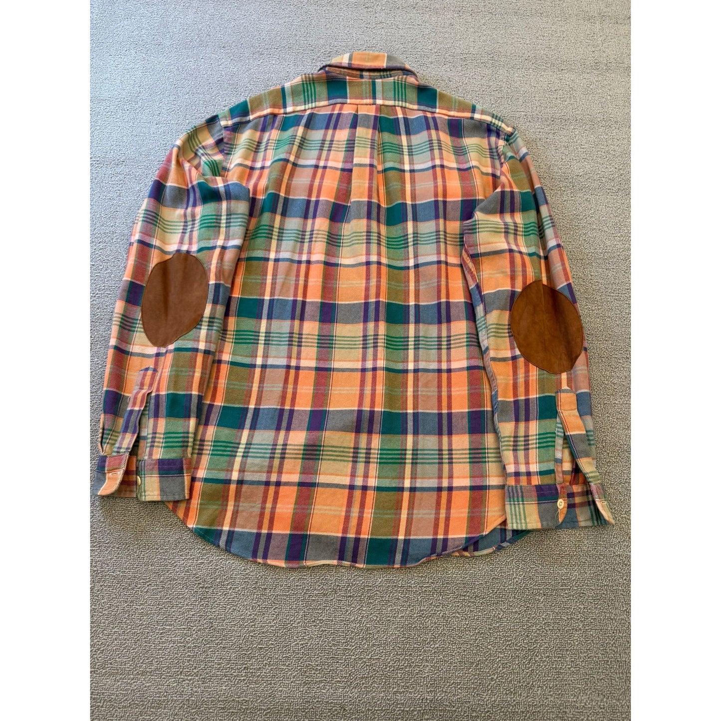 Polo by Ralph Lauren Male XL Orange Blue Green Plaid Collared Long Sleeve Shirt