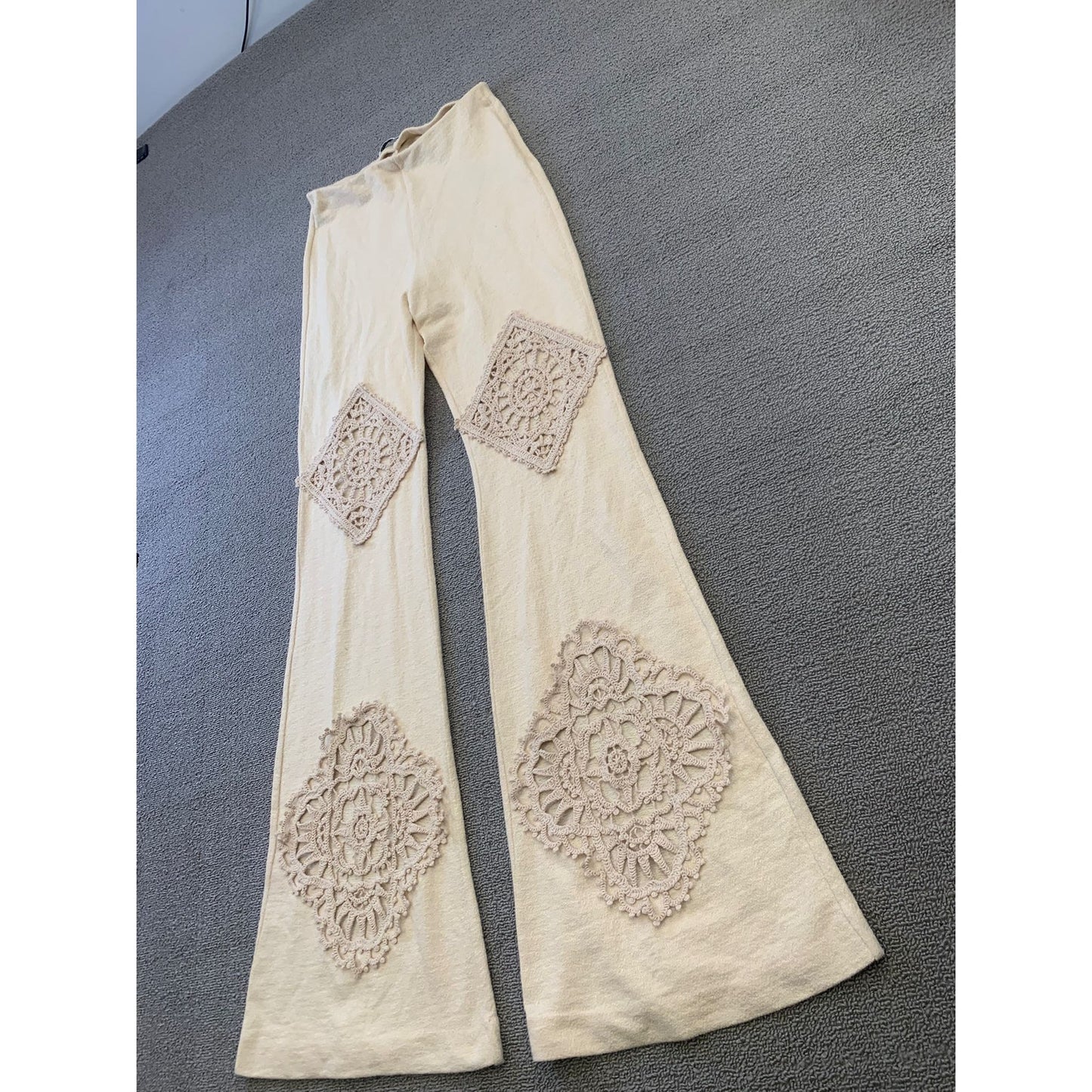 Acne Studios Women's S Beige Flare Pants Crochet Patches Pants