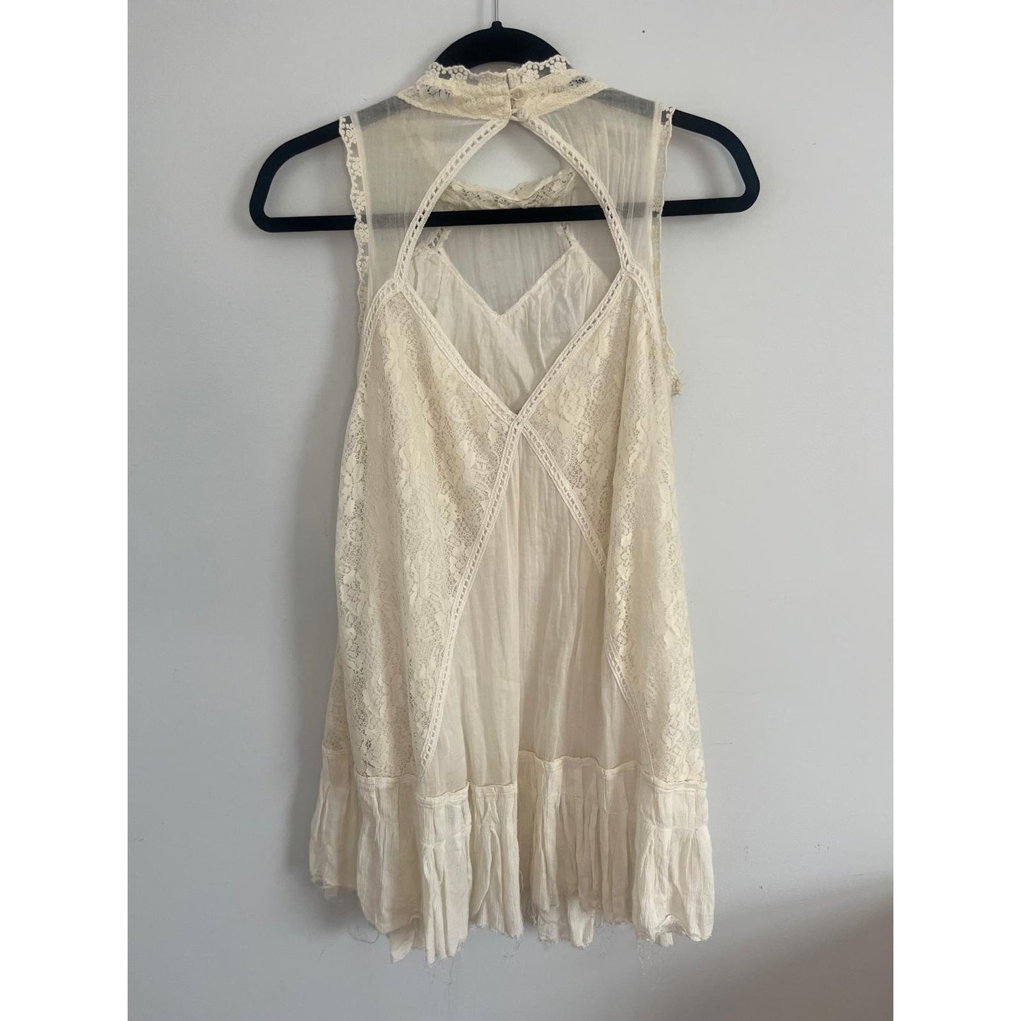 Free People One Lace M Female Boho Lace Tunic Top Cream Sleeveless High Neck