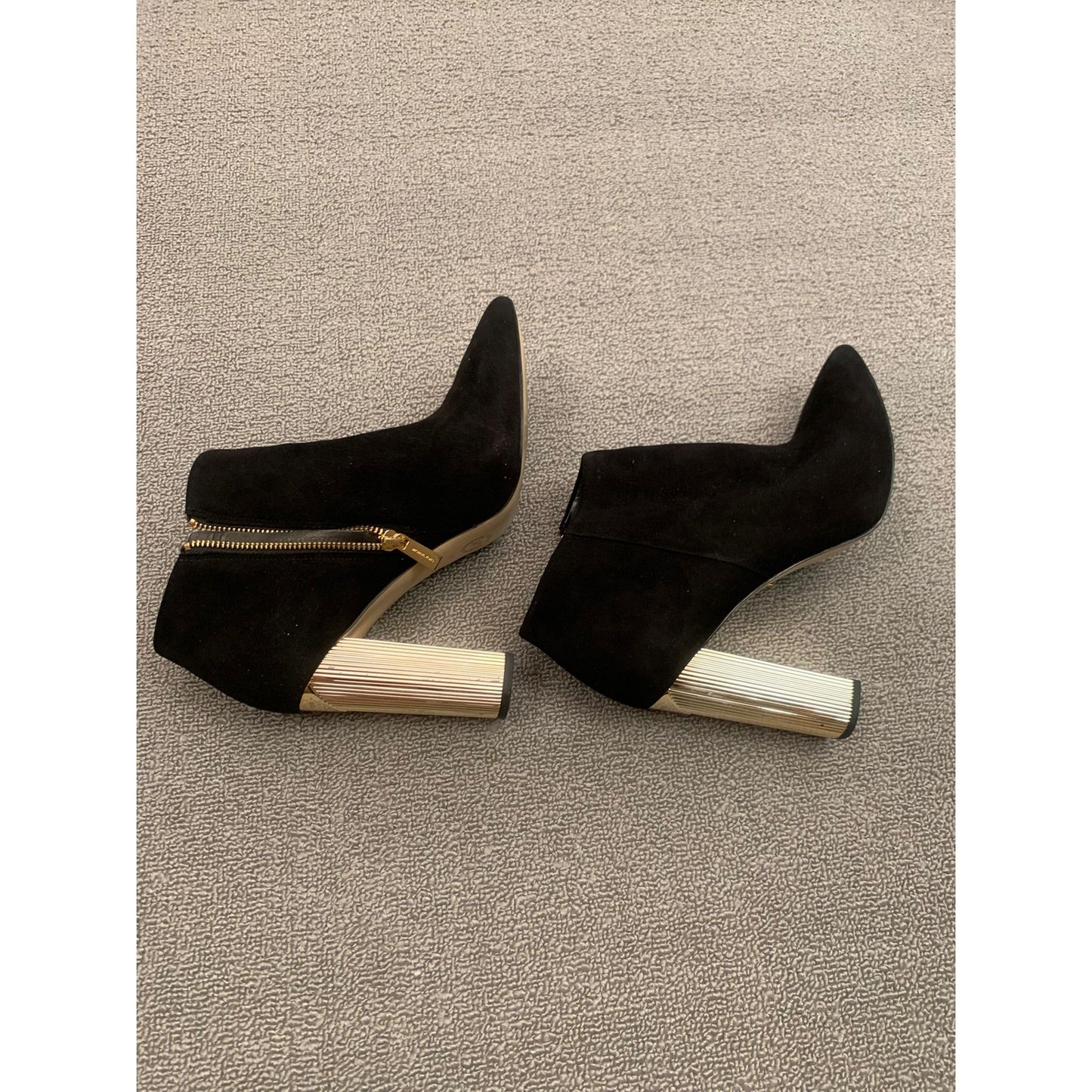 Michael Kors Women 9M Black Suede Ankle Boots Gold Fluted Heel