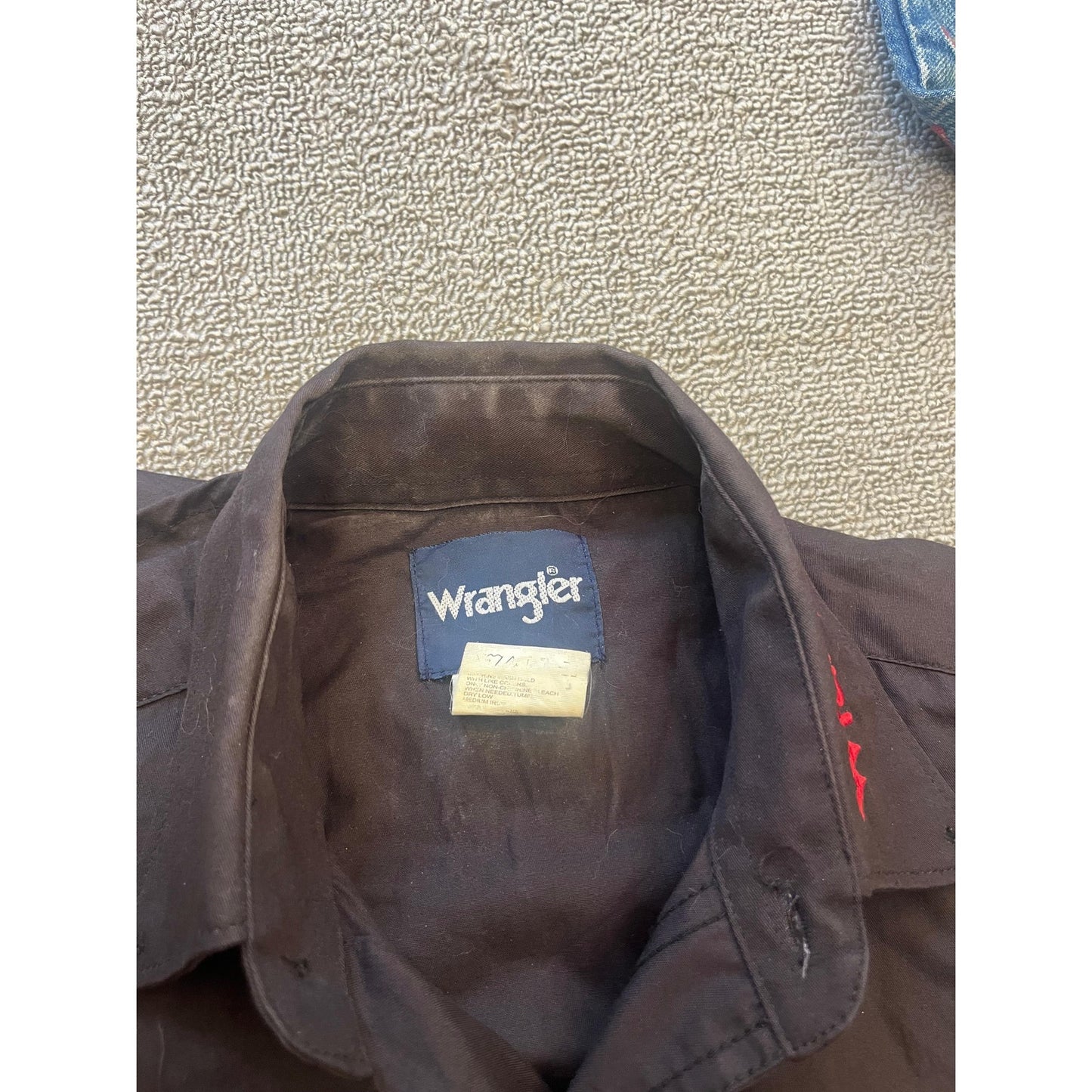 Wrangler Men's Black Long Sleeve Button Up Work Shirt Red Logo