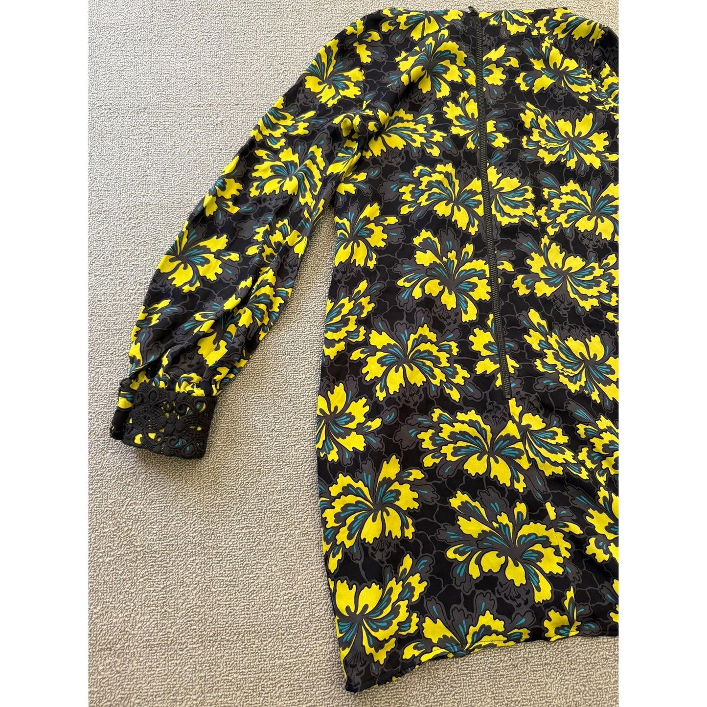 Original Milly Women's Size 2 Black Yellow Floral Mini Dress Long Sleeve