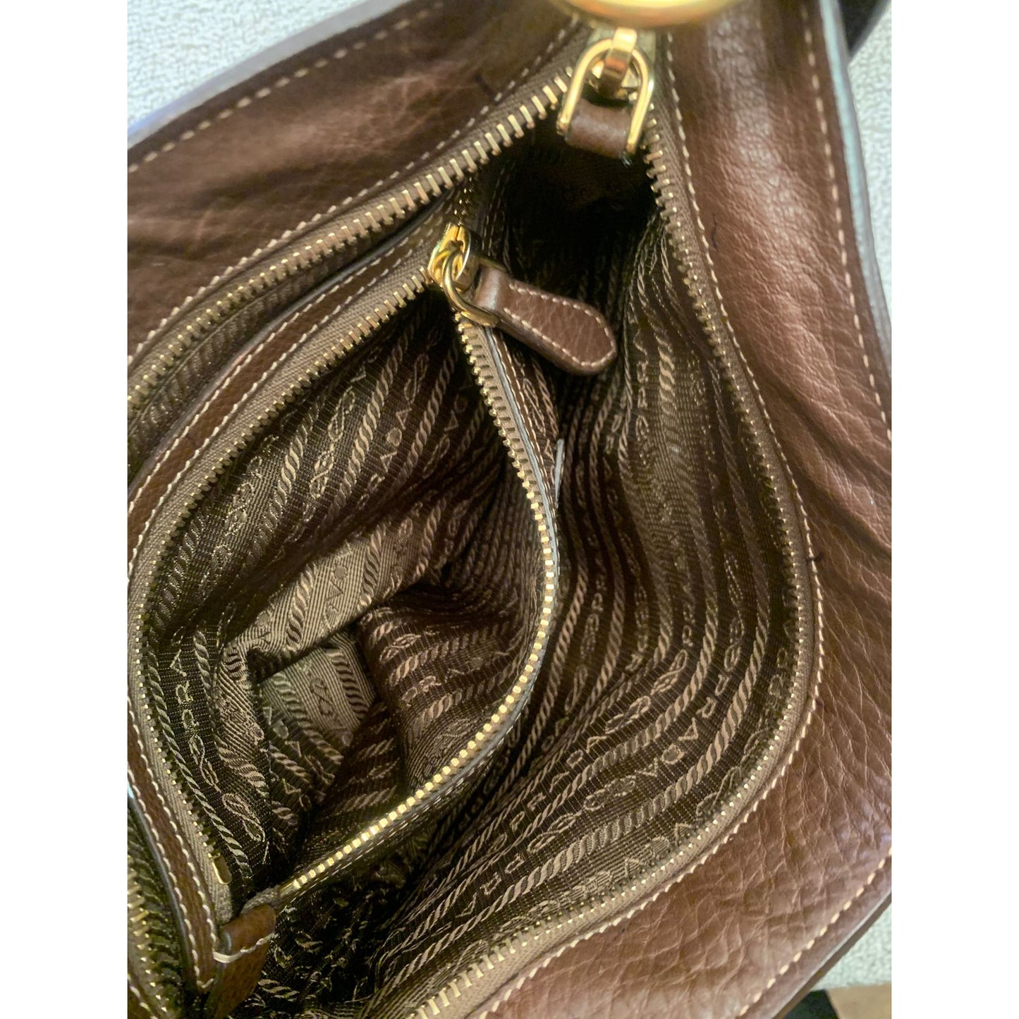 Prada Women Blue Brown Leather Crossbody Bag