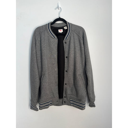 Levis Varsity Jacket Men L Gray Wool Vinatge Rare Blend Snap Front Striped Trim