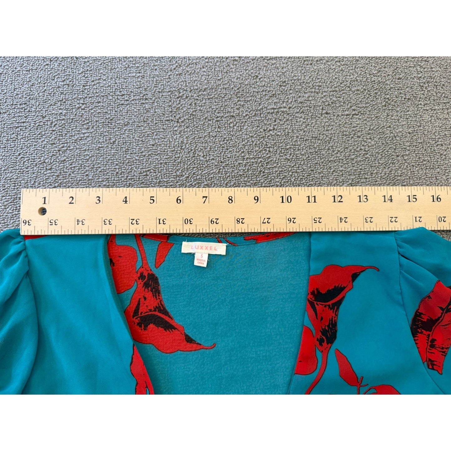 LUXXEL Turquoise Red Flower Set Size Small Flowey Skirt And Shirt