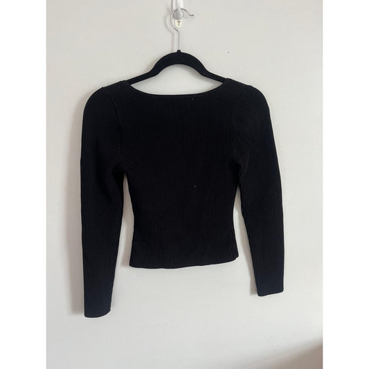 Babaton Ribbed Knit Top Women S Black Long Sleeve Sweetheart Neck