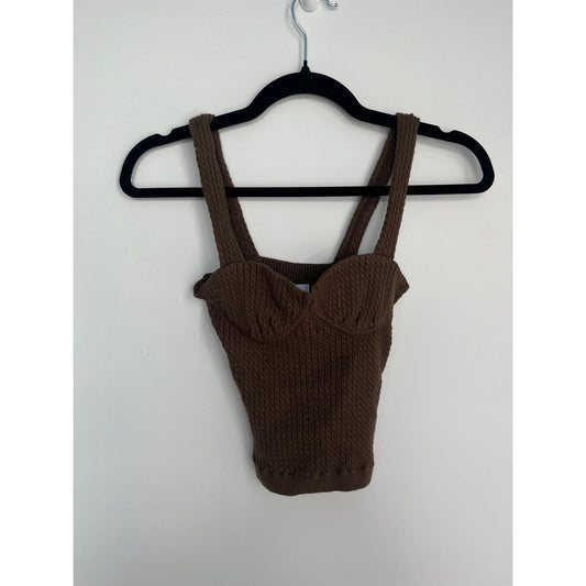 Danielle Bernstein Knit Tank Top Women XS Brown Cable Textured Bustier Style