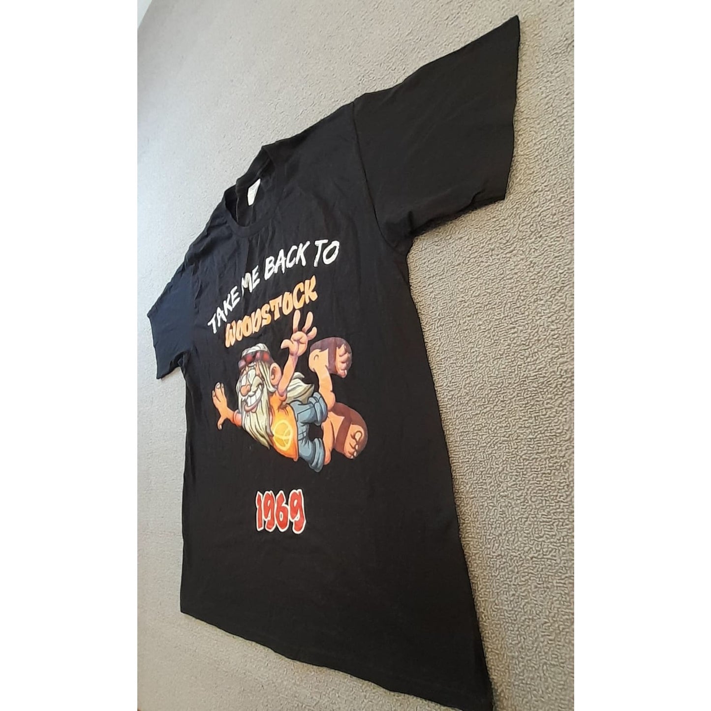 Port & Company Mens L Black Woodstock 1969 Graphic T Shirt