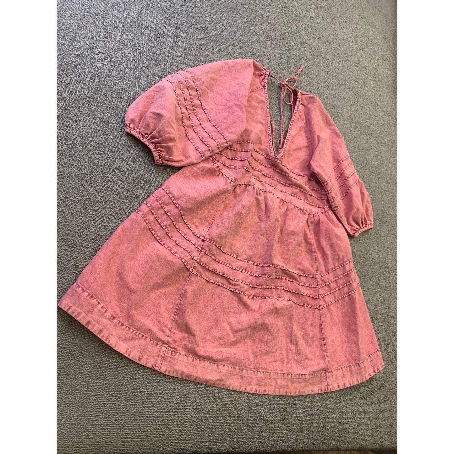 Free People Women's XS Petite Pink Acid Wash Mini Dress Tie Back