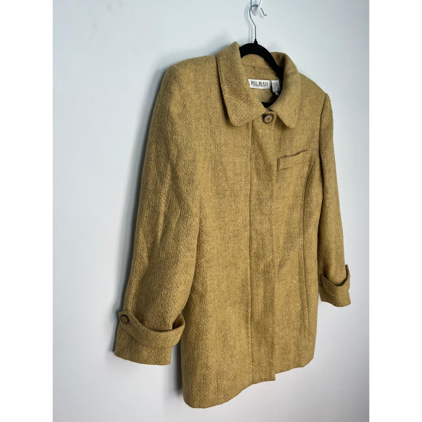 Bill Blass Vintage Blend Coat Women 12 Yellow Mohair Collared Lined Jacket