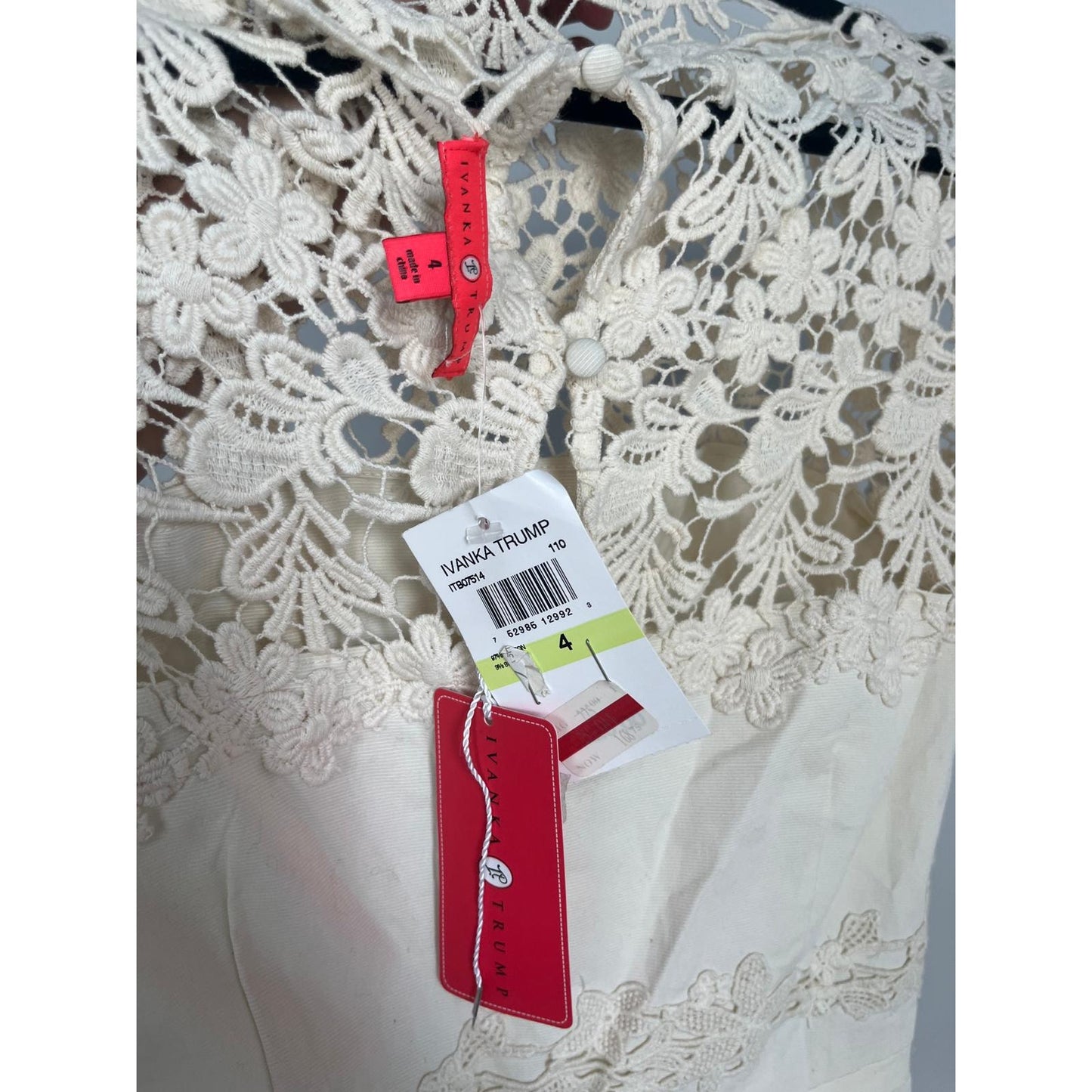 Ivanka Trump Lace Midi Dress Women 4 Cream Floral Overlay Cocktail
