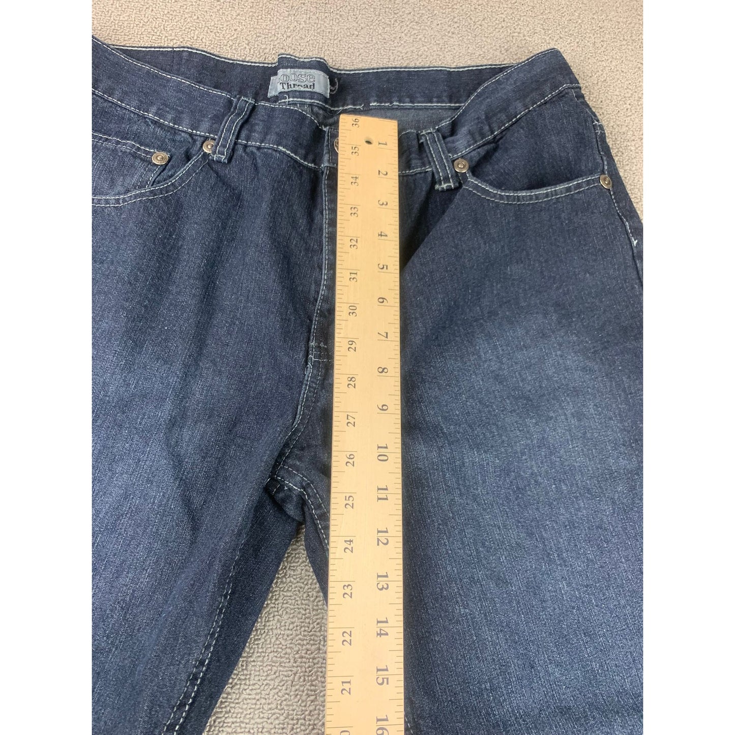 Loose Thread Men's 36x32 Dark Blue Jeans.