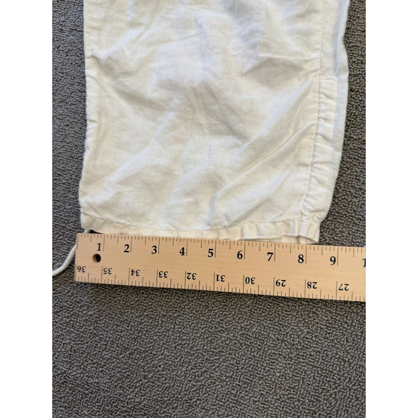 Dā Nang Women Medium White Linen Capris Pants Adjustable Hem