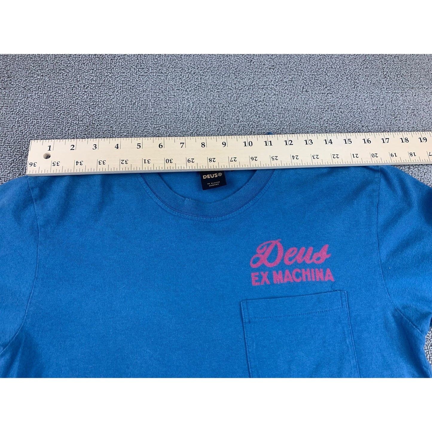 Deus Ex Machina Men's XS Blue Pocket Crew Neck T-Shirt