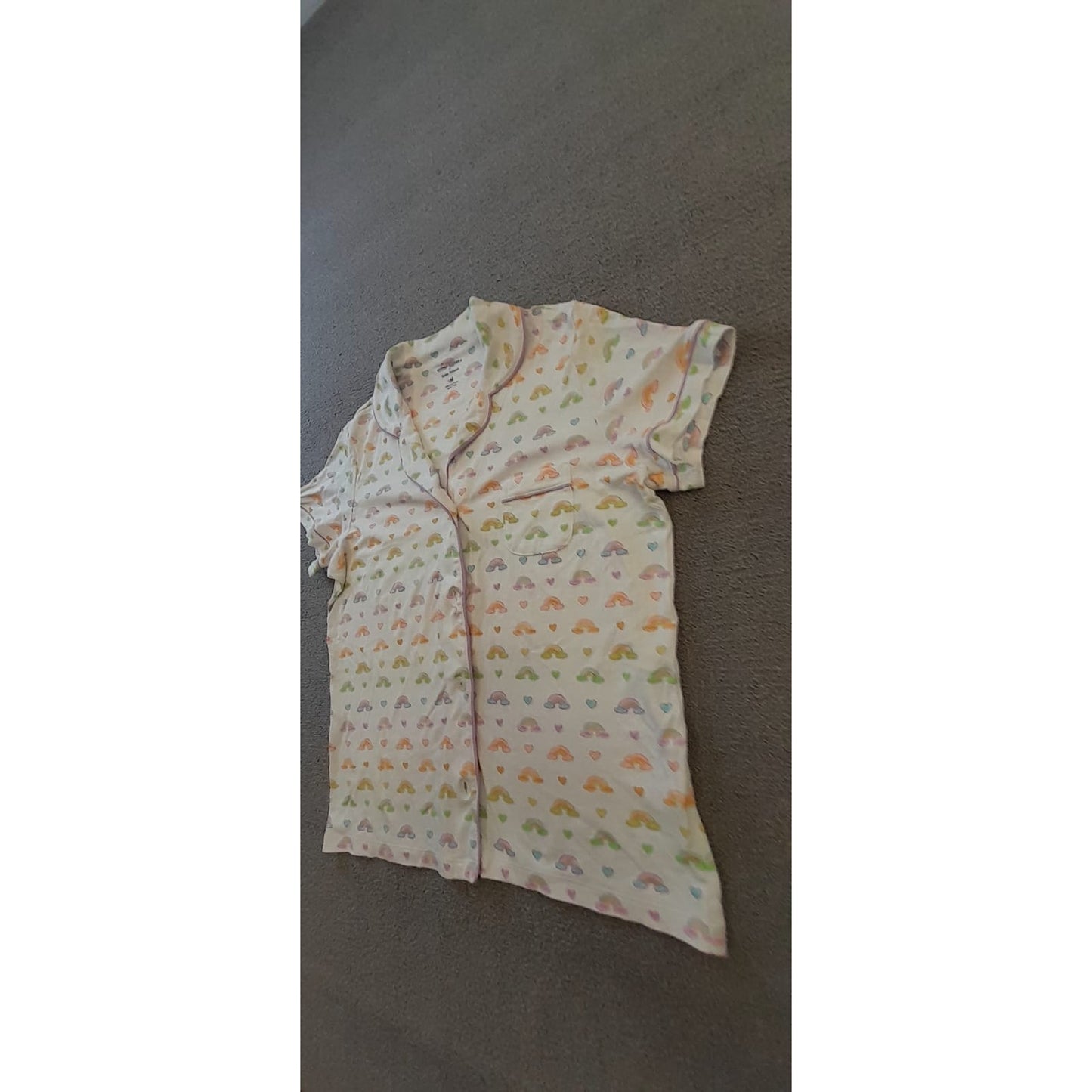 Stoney Clover X Roller Rabbit Women's M White Rainbow Hearts Print Pajama Shirt Top