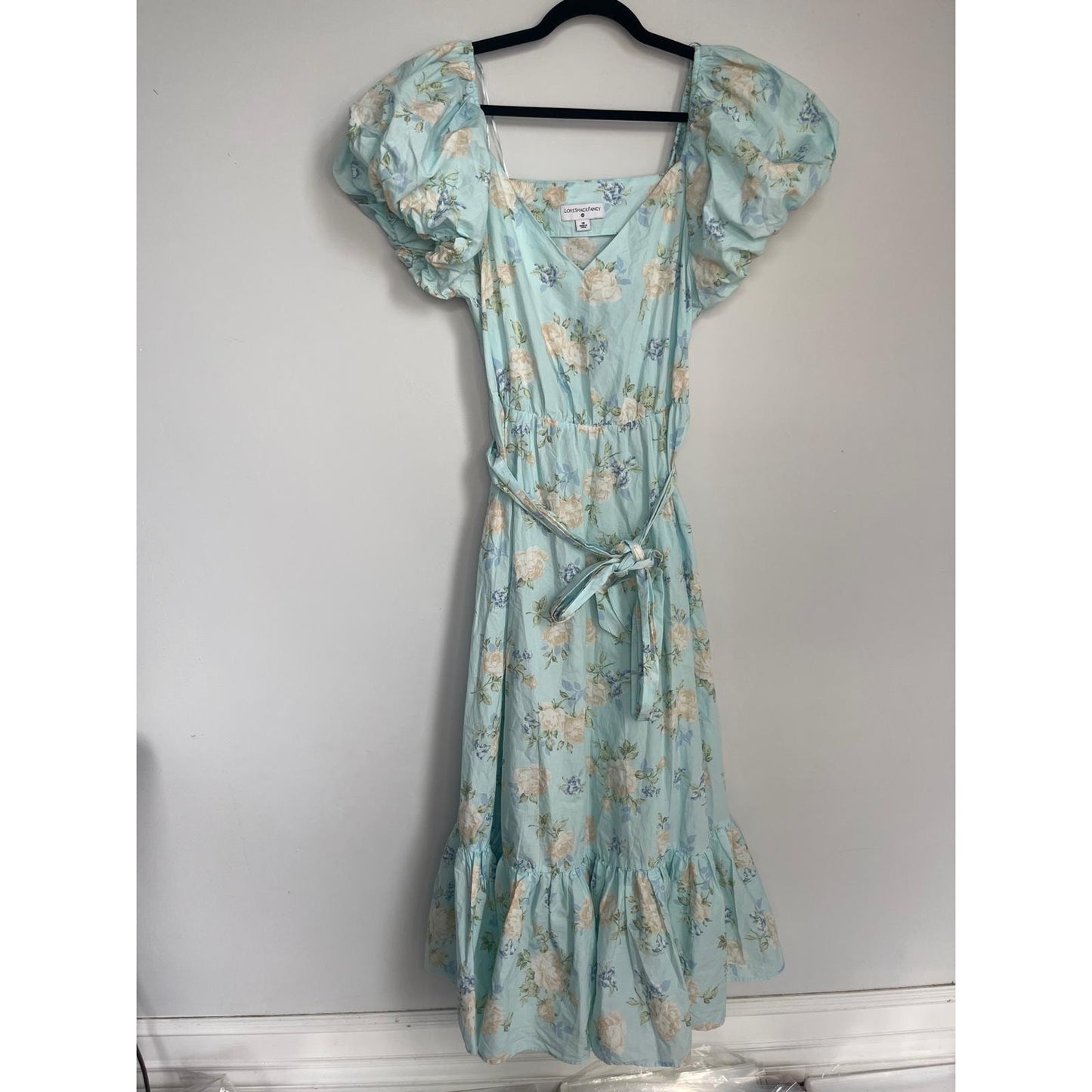 LoveShackFancy x Target Floral Midi Dress Women 10 Puff Sleeve Ruffle Hem