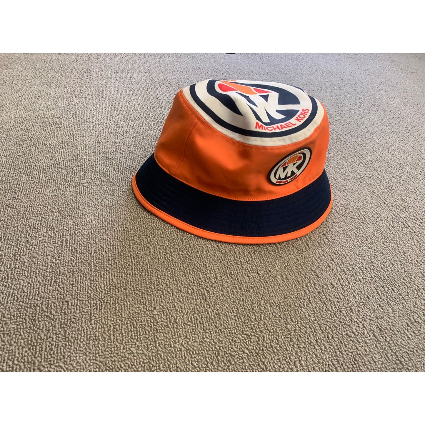 MICHAEL KORS Women One Size Orange Navy Logo Bucket Hat