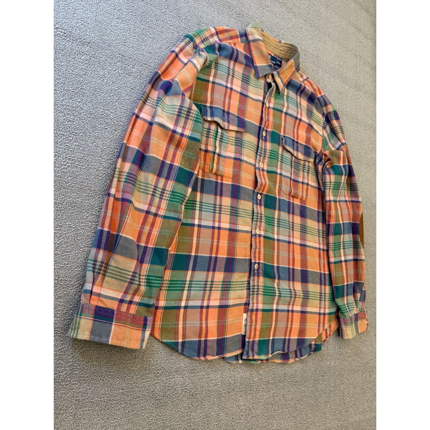 Polo by Ralph Lauren Male XL Orange Blue Green Plaid Collared Long Sleeve Shirt