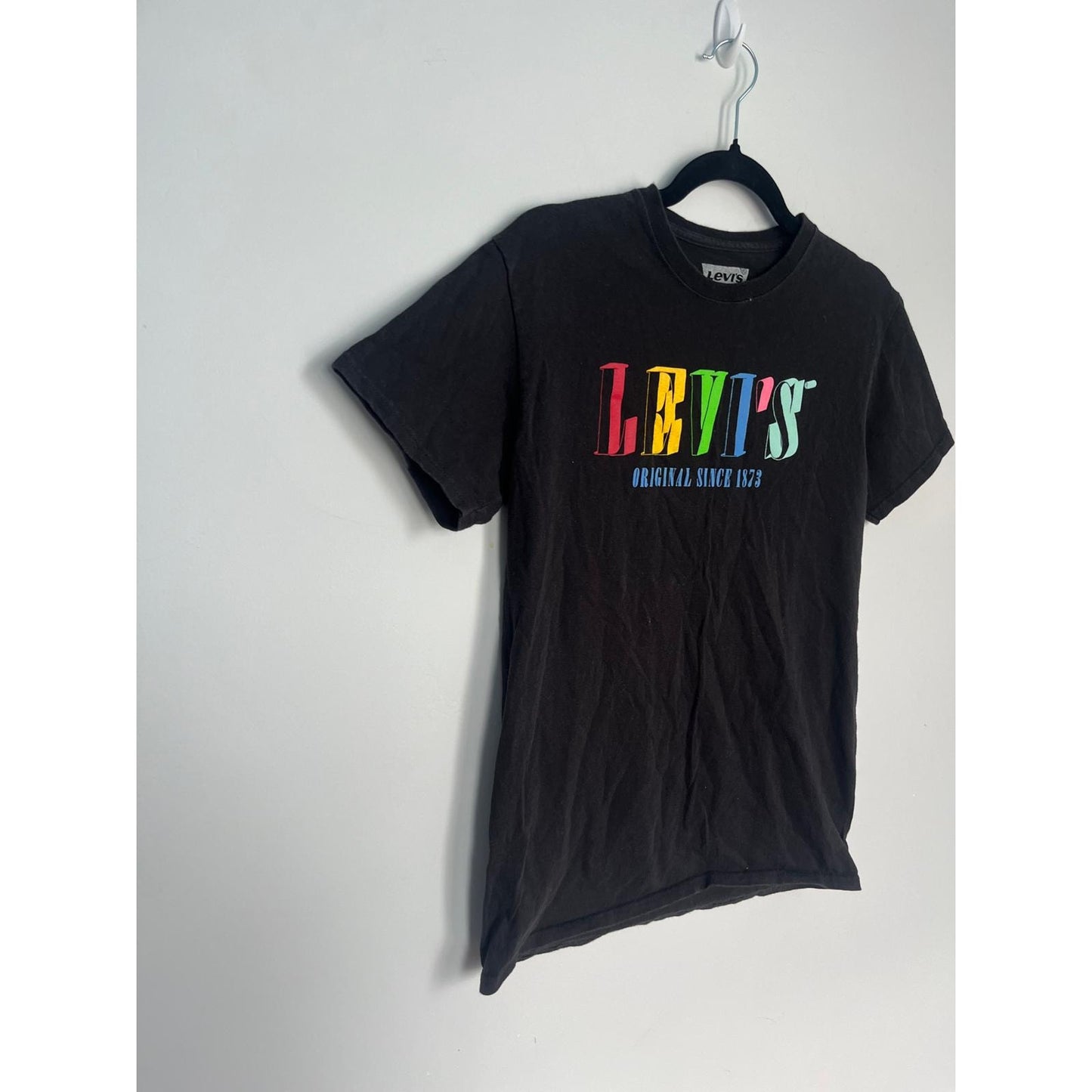 Levis Graphic T Shirt Men Small Black Rainbow Logo Cotton Tee
