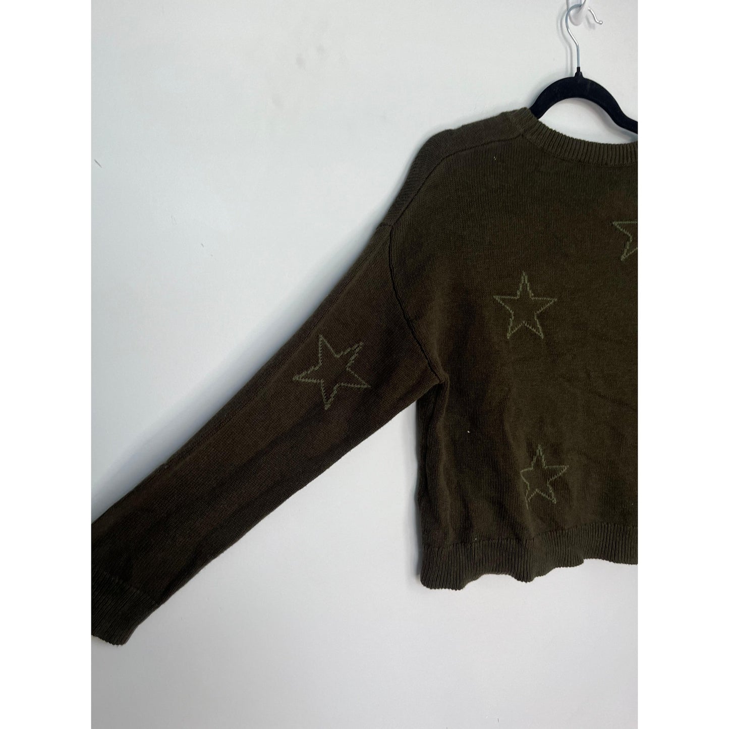 Rails Star Print Knit Sweater Women XS Olive Green Pullover Crew Neck