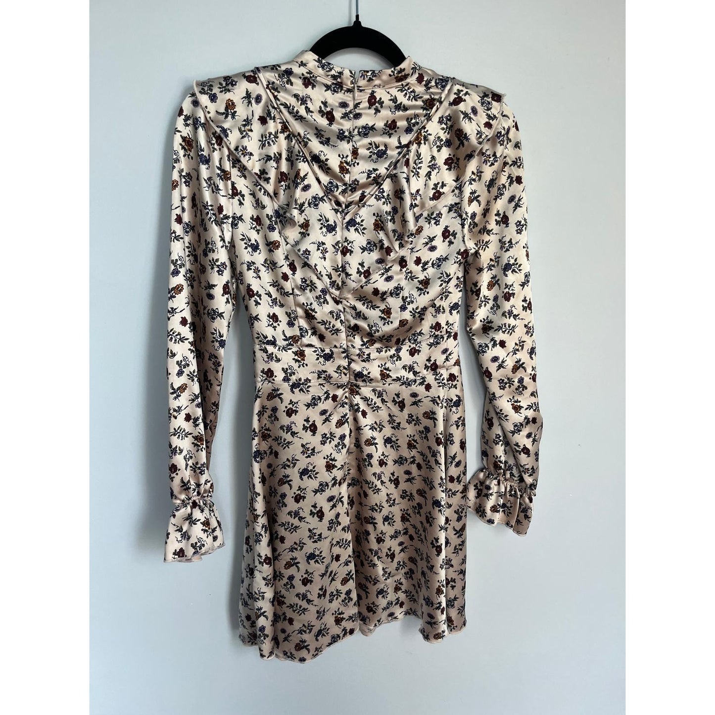 Laura Ashley Urban Outfitters floral satin wrap dress women XS pink long sleeve