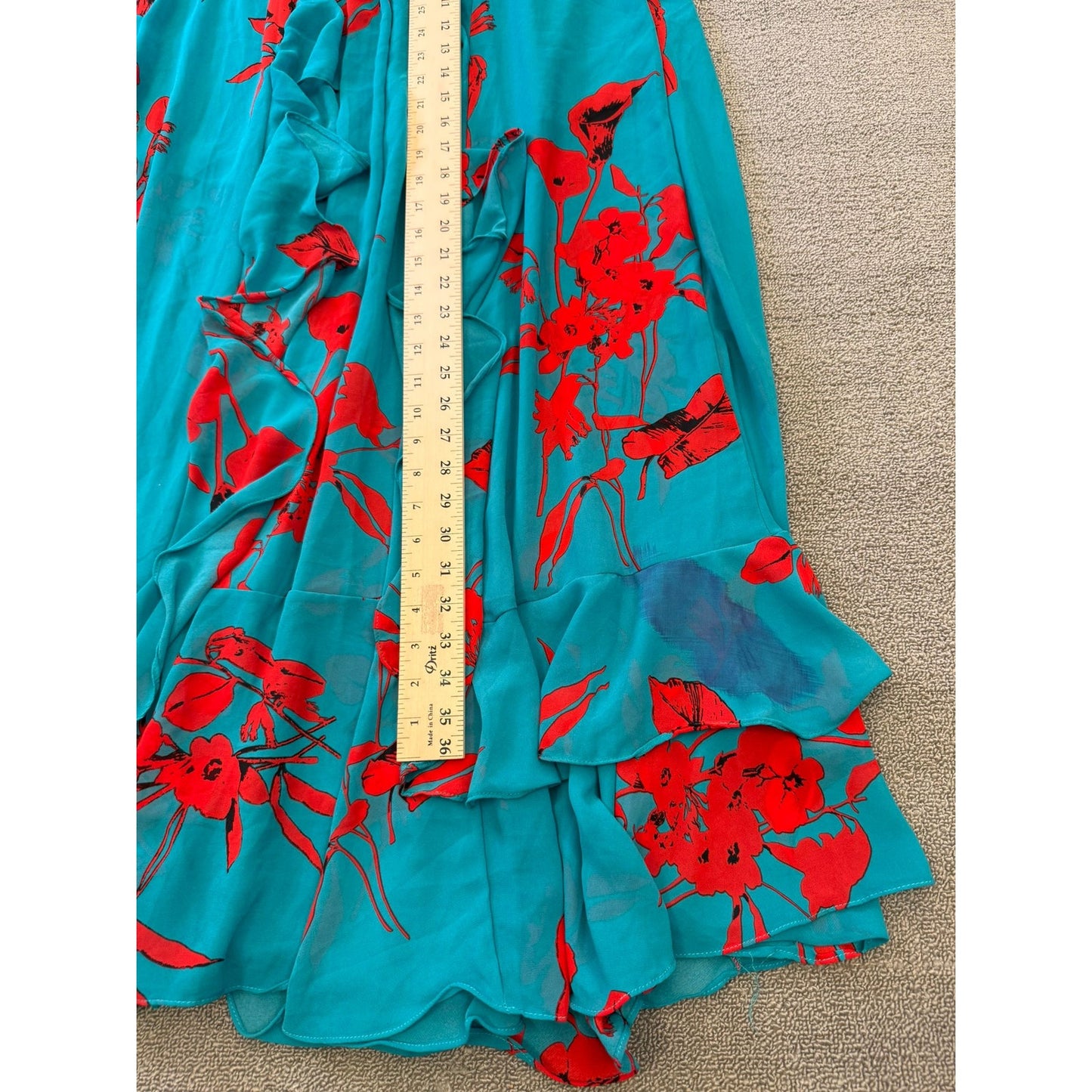 LUXXEL Turquoise Red Flower Set Size Small Flowey Skirt And Shirt