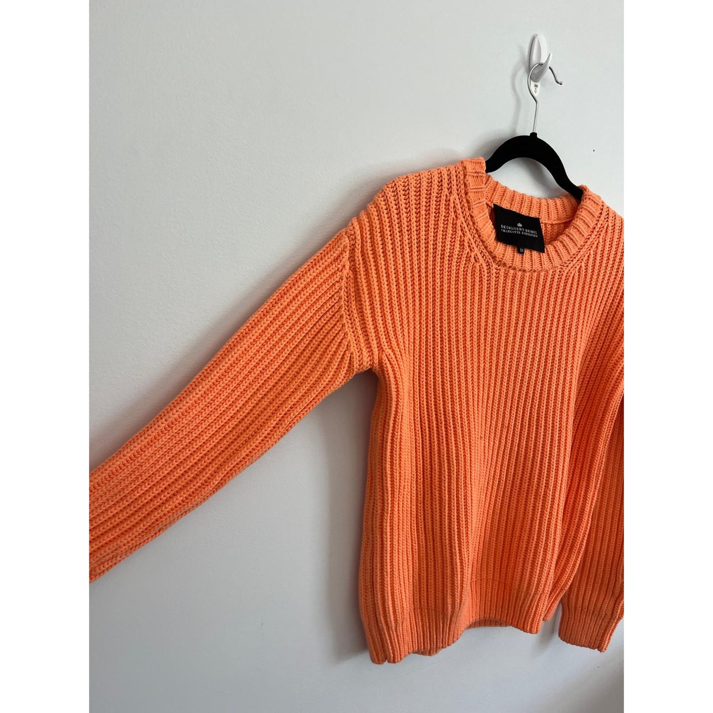 Designers Remix Sweater Women XS Orange Ribbed Knit Pullover Cotton