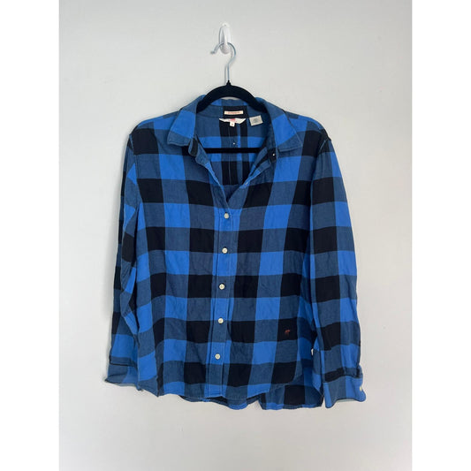 Levi's Plaid Button Down Shirt Womens M Boyfriend Fit Blue Black Flannel