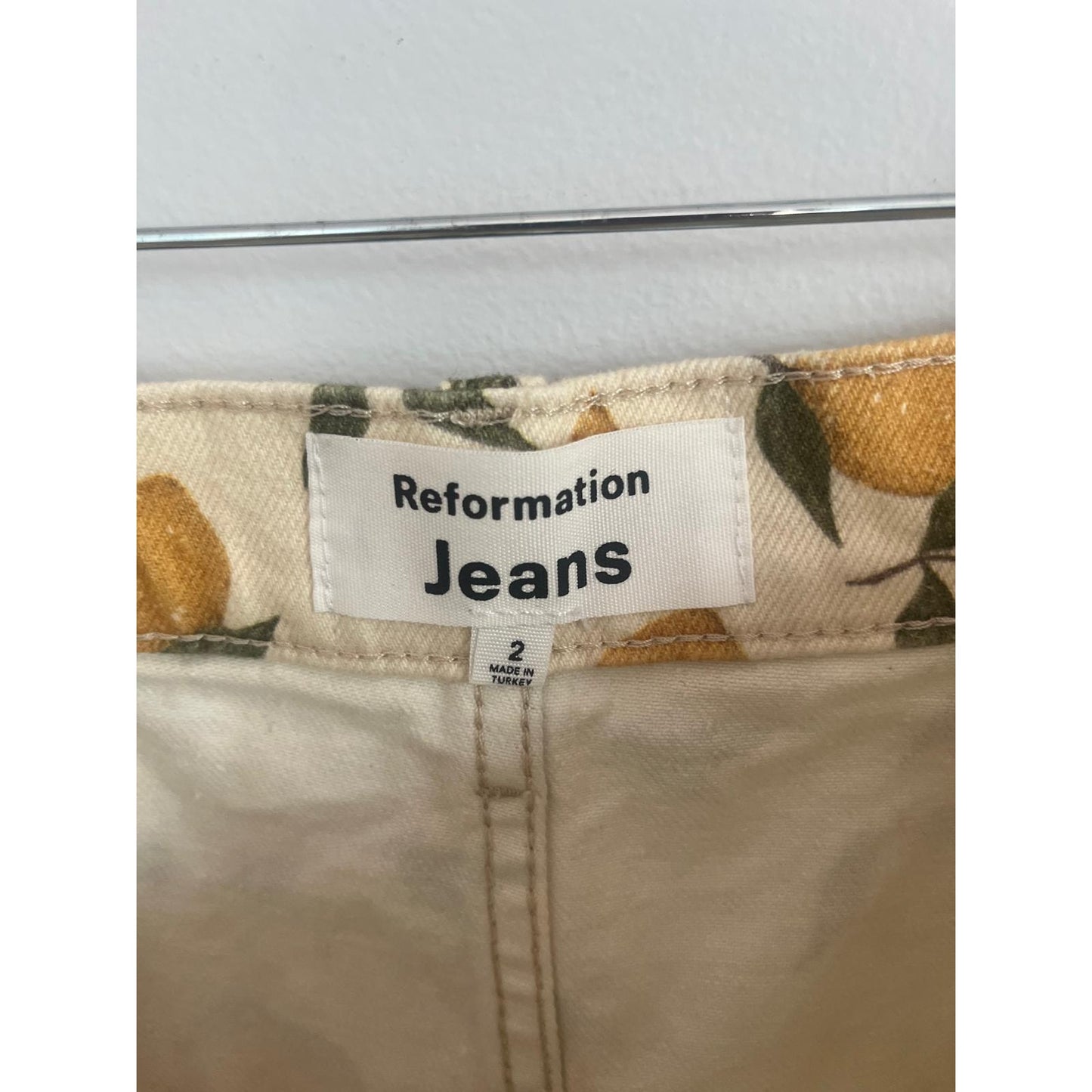 Reformation Denim Skirt Women XS Lemon Print Button Front Summer Yellow