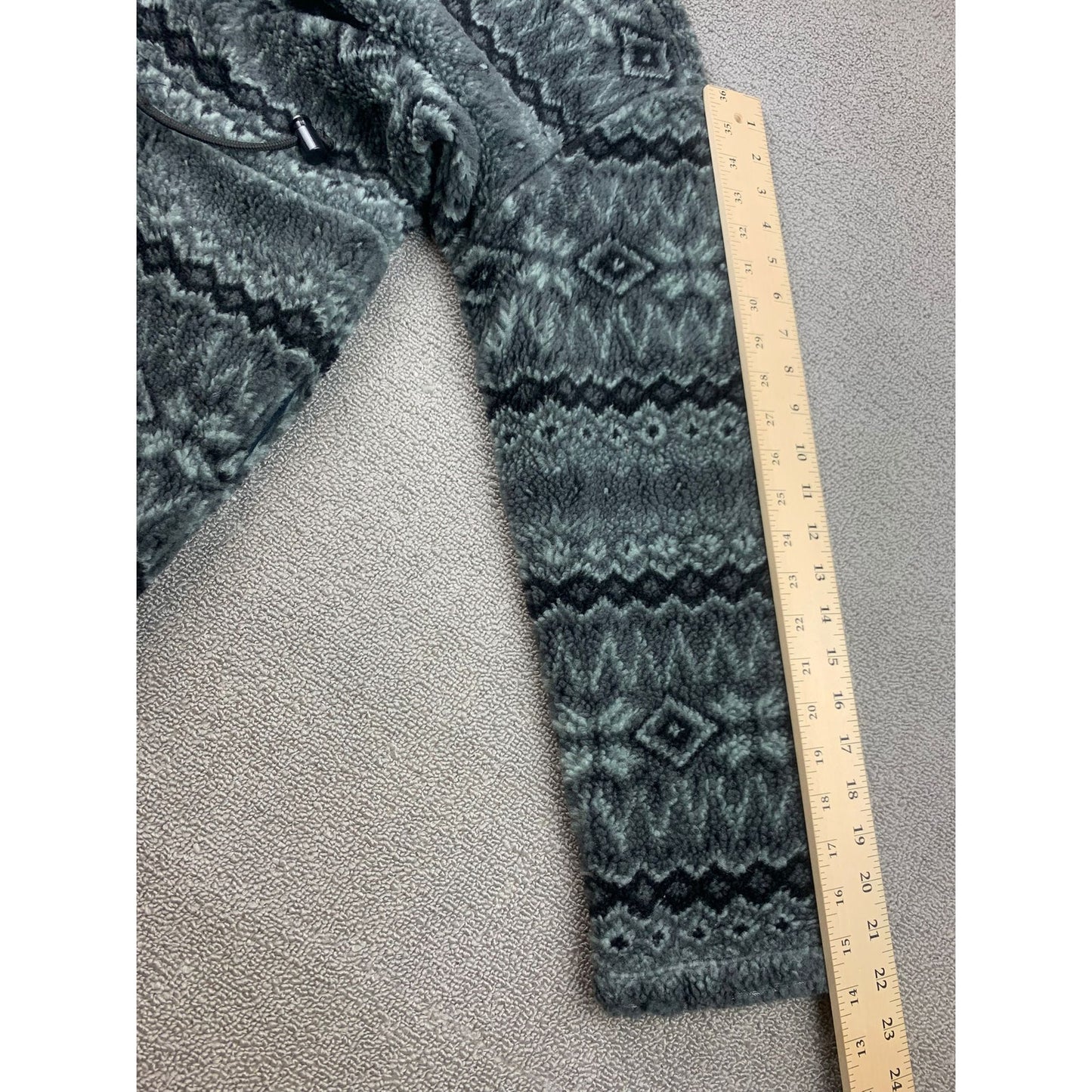 Denim & Co. Womens Small Gray Aztec Fuzzy Full Zip Sweater