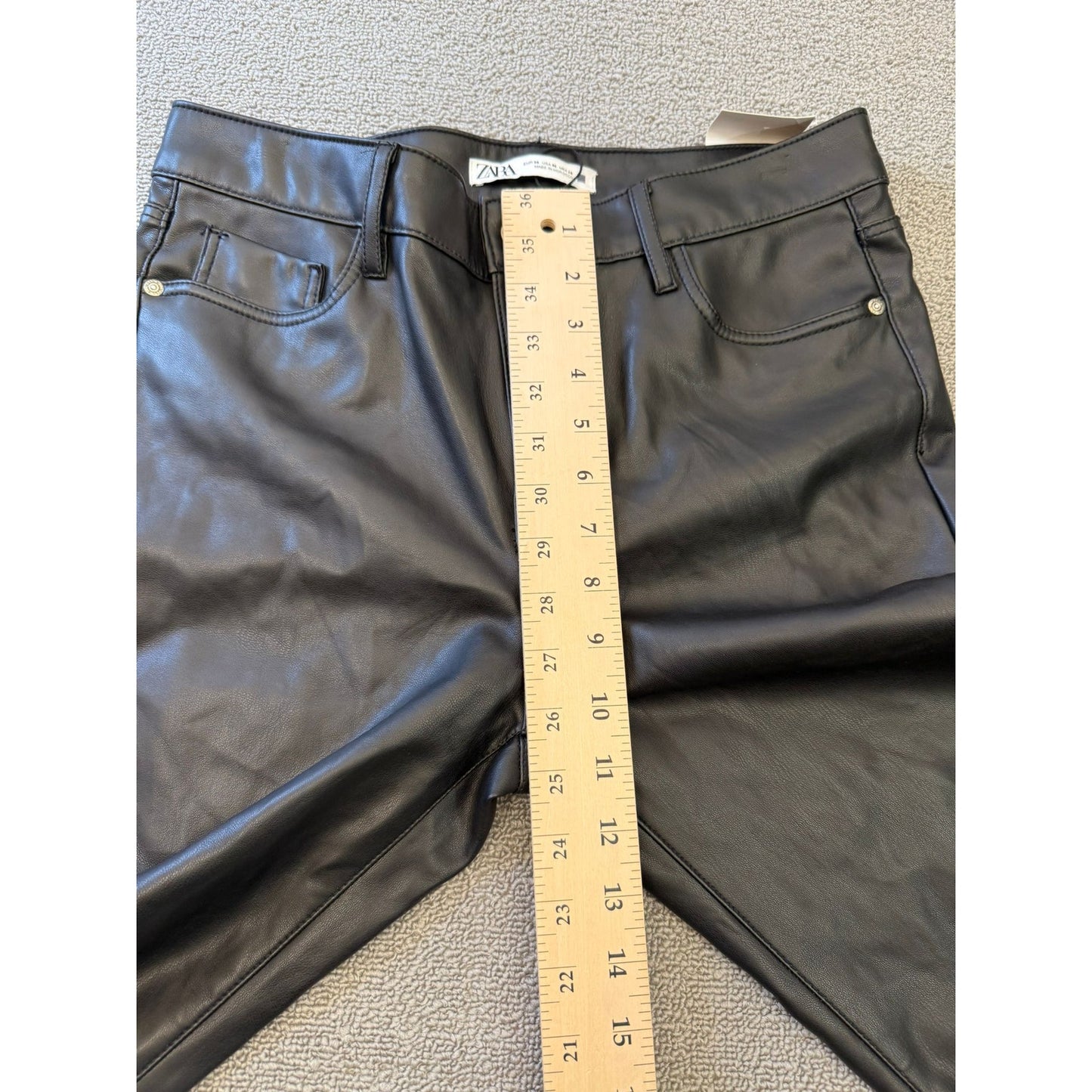 ZARA Women's Size 6 Black Faux Leather Mini Flare Pants