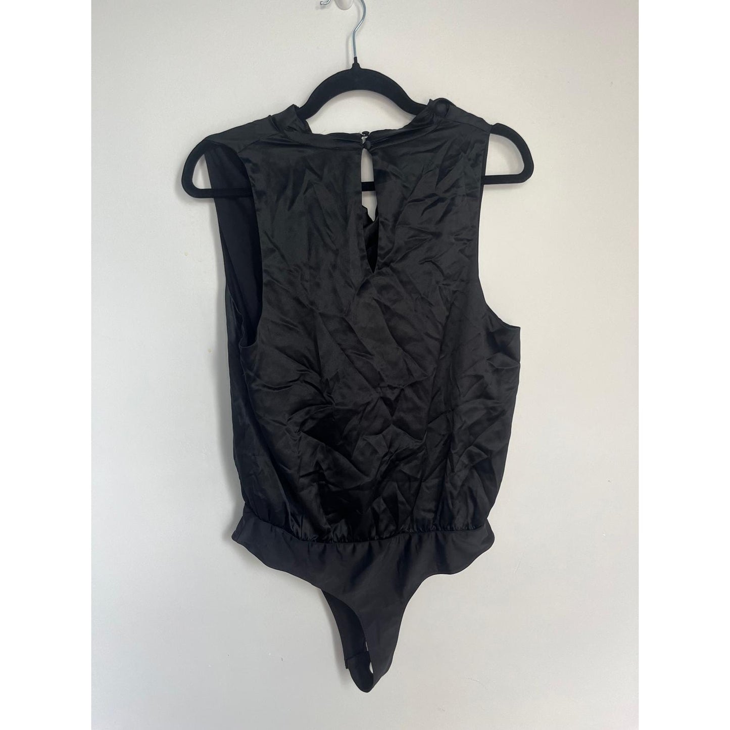 Cami NYC Black Bodysuit Women L Sleeveless Satin Thong Snap Back