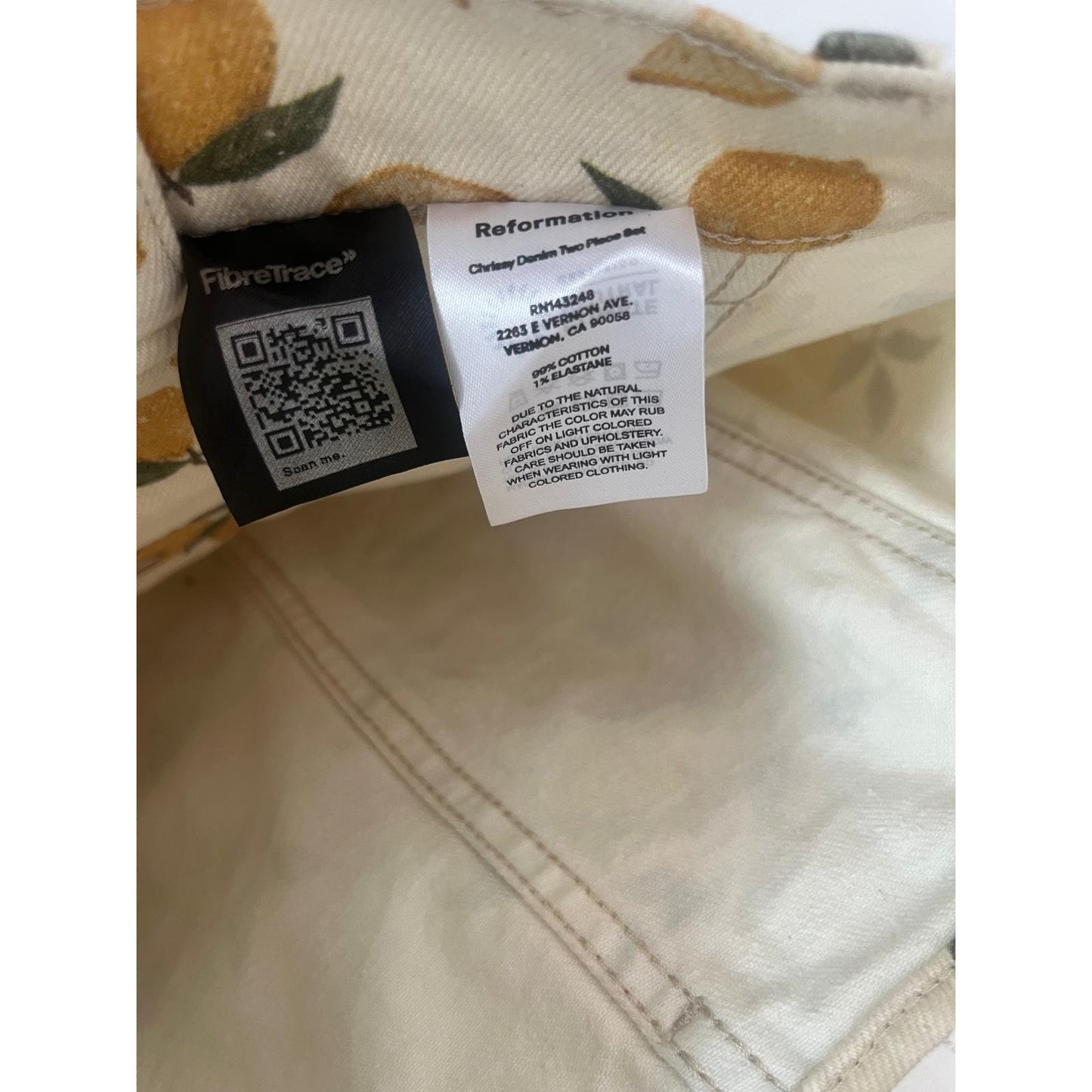 Reformation Denim Skirt Women XS Lemon Print Button Front Summer Yellow
