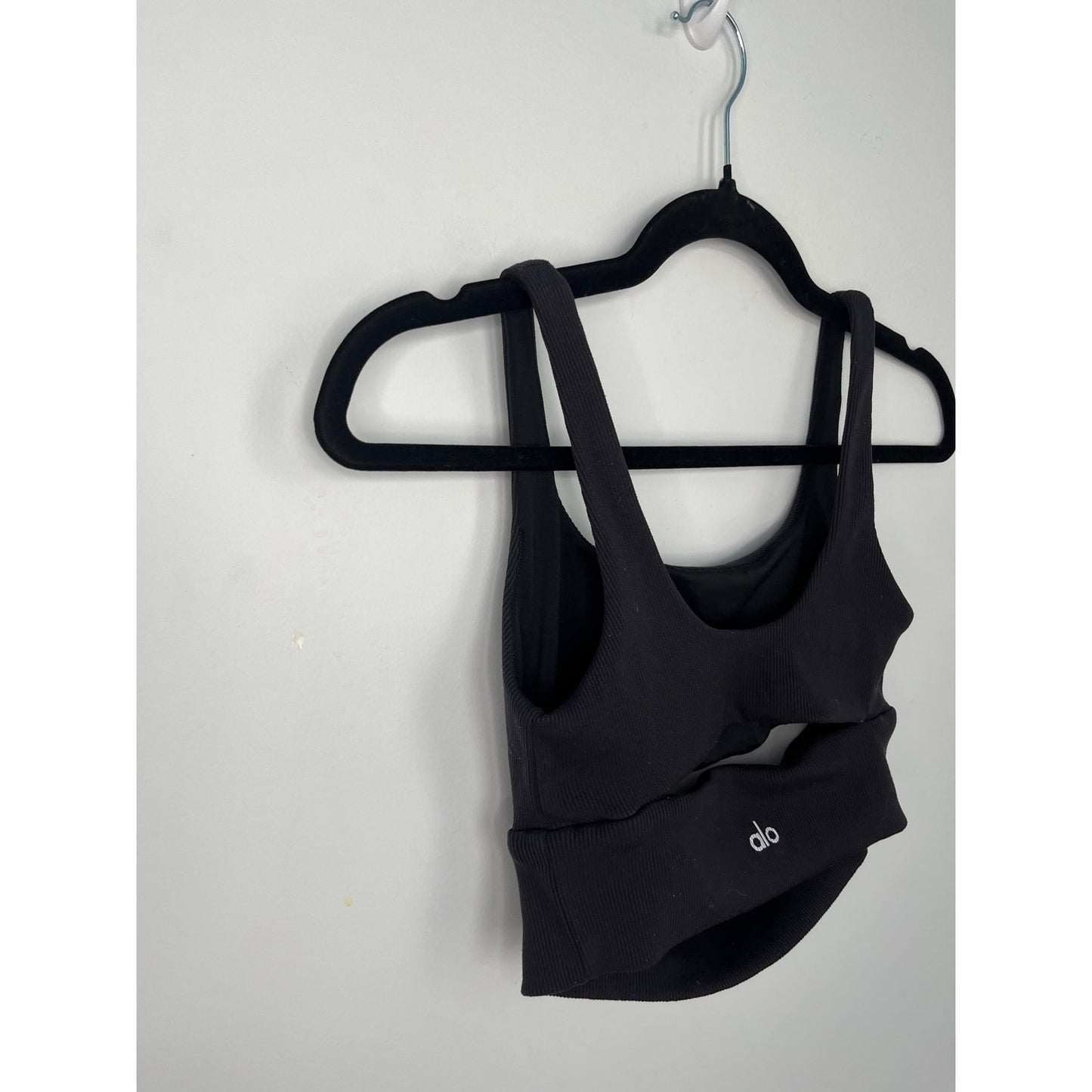 Alo Yoga Ribbed Sports Bra Women M Black Scoop Neck Cropped Stretchy