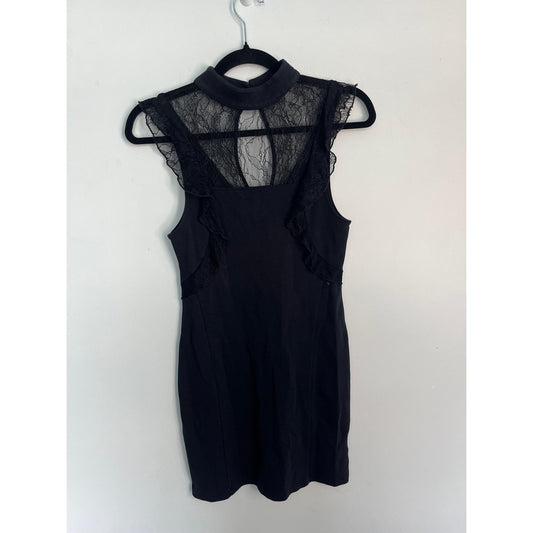 Free People Black Lace Back Sleeveless Mini Dress Women XS Gothic Mesh Detail