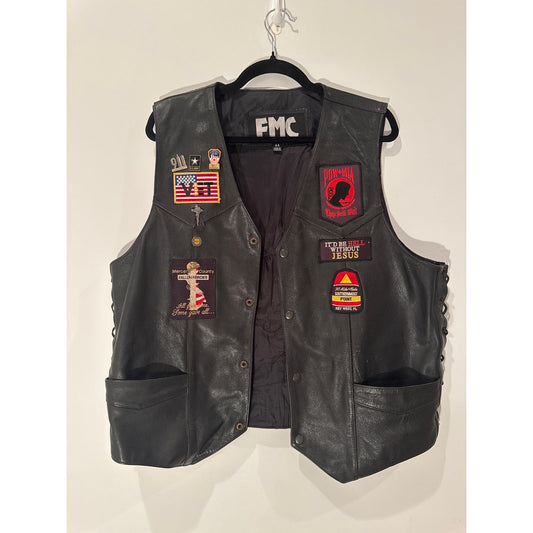 FMC Leather Motorcycle Vest with Patches – Size 44– Biker/Veteran Style