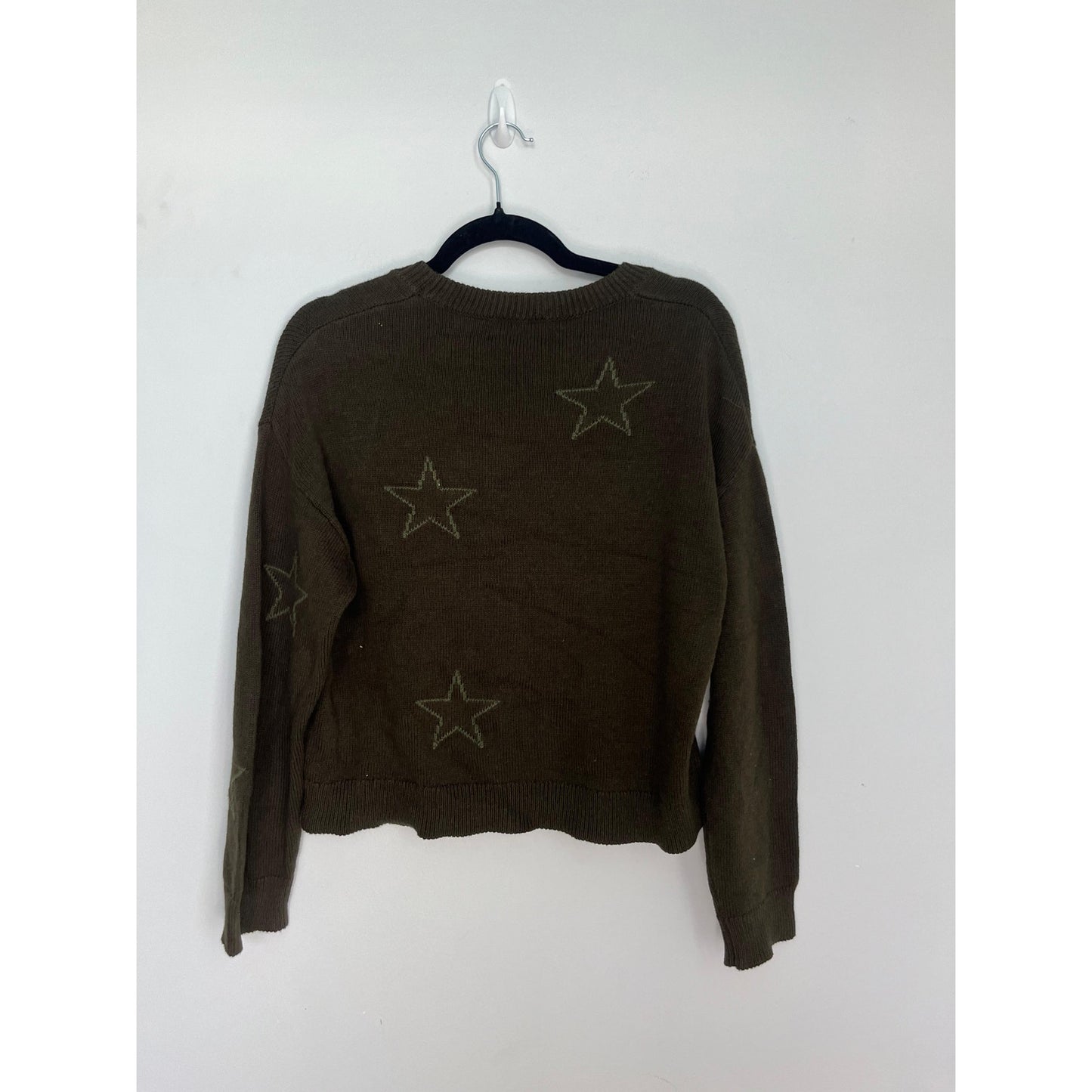 Rails Star Print Knit Sweater Women XS Olive Green Pullover Crew Neck