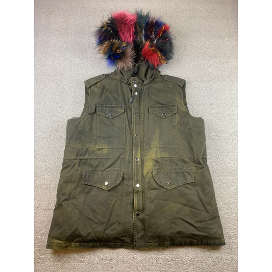 Belle Fare Women’s XL Military Convertible Detachable Real Fur Hood And Vest