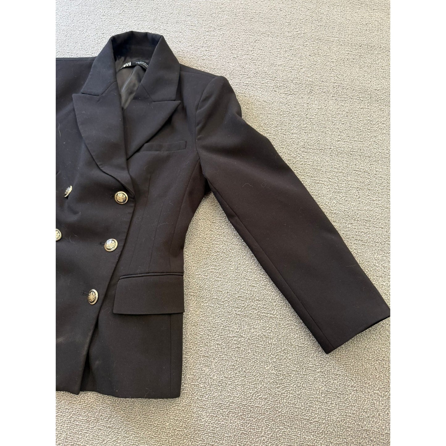 ZARA Women XS Black Double Breasted Blazer Black