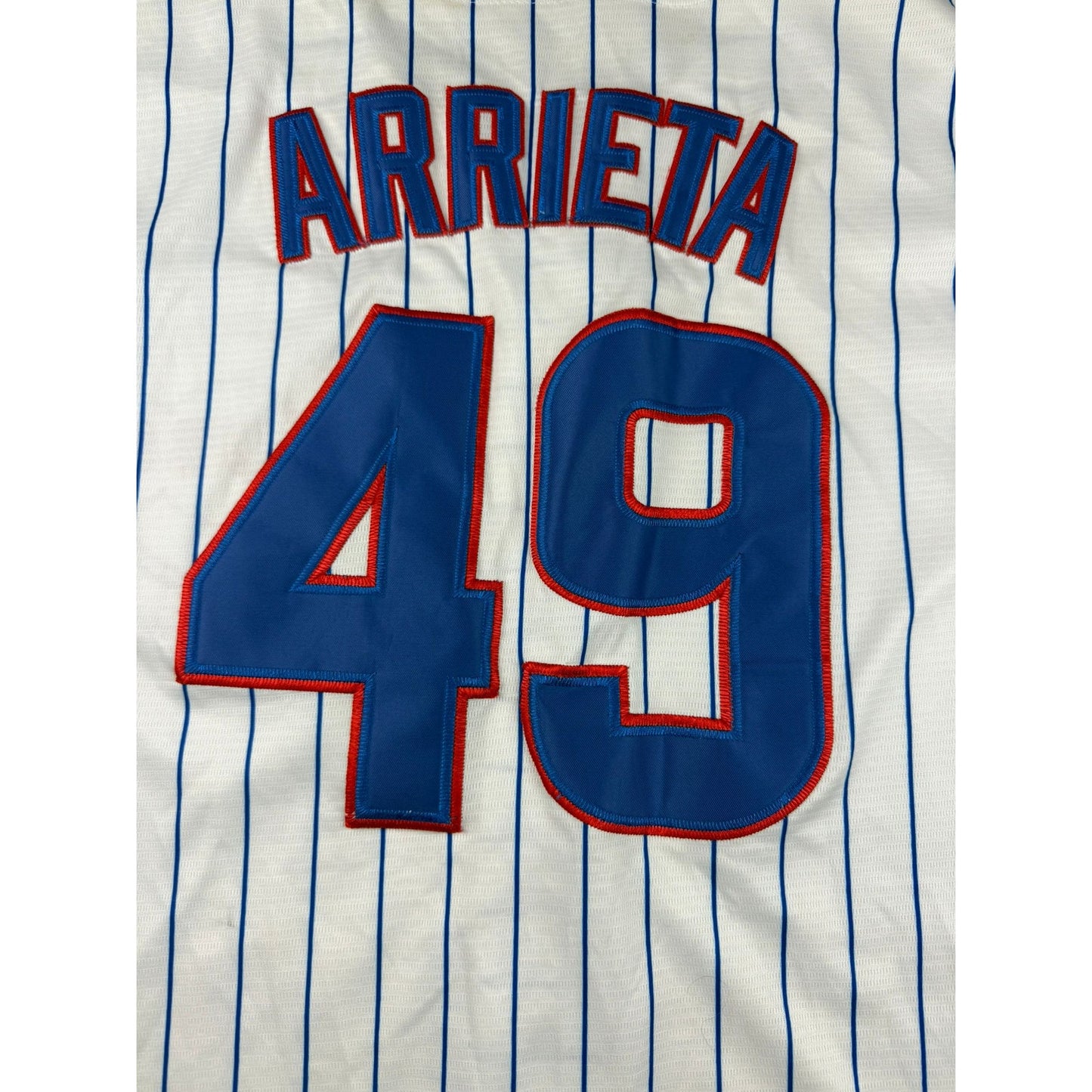 Majestic Chicago Cubs CoolBase Pinstripe Jake Arrieta #49 Baseball Jersey Size M