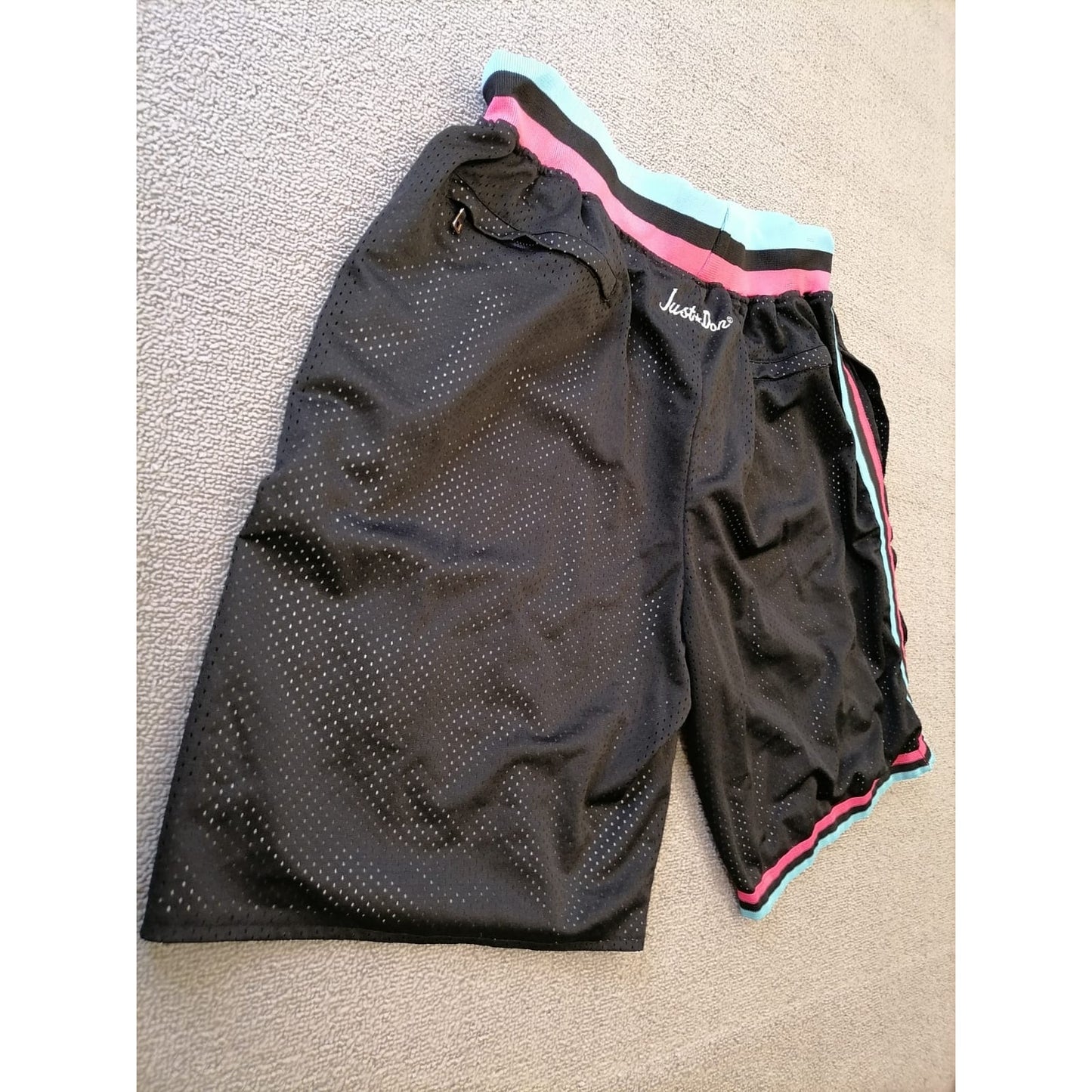 JUST DON Male M Black Mesh Basketball Shorts Stylish Blue Pink Trim Athletic Wear