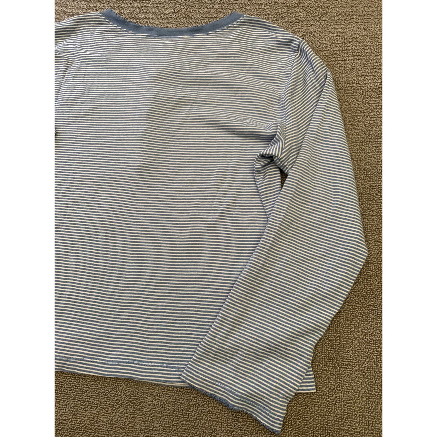 Lauren Ralph Lauren Women's Large Blue Striped Cotton Long Sleeve Loungewear