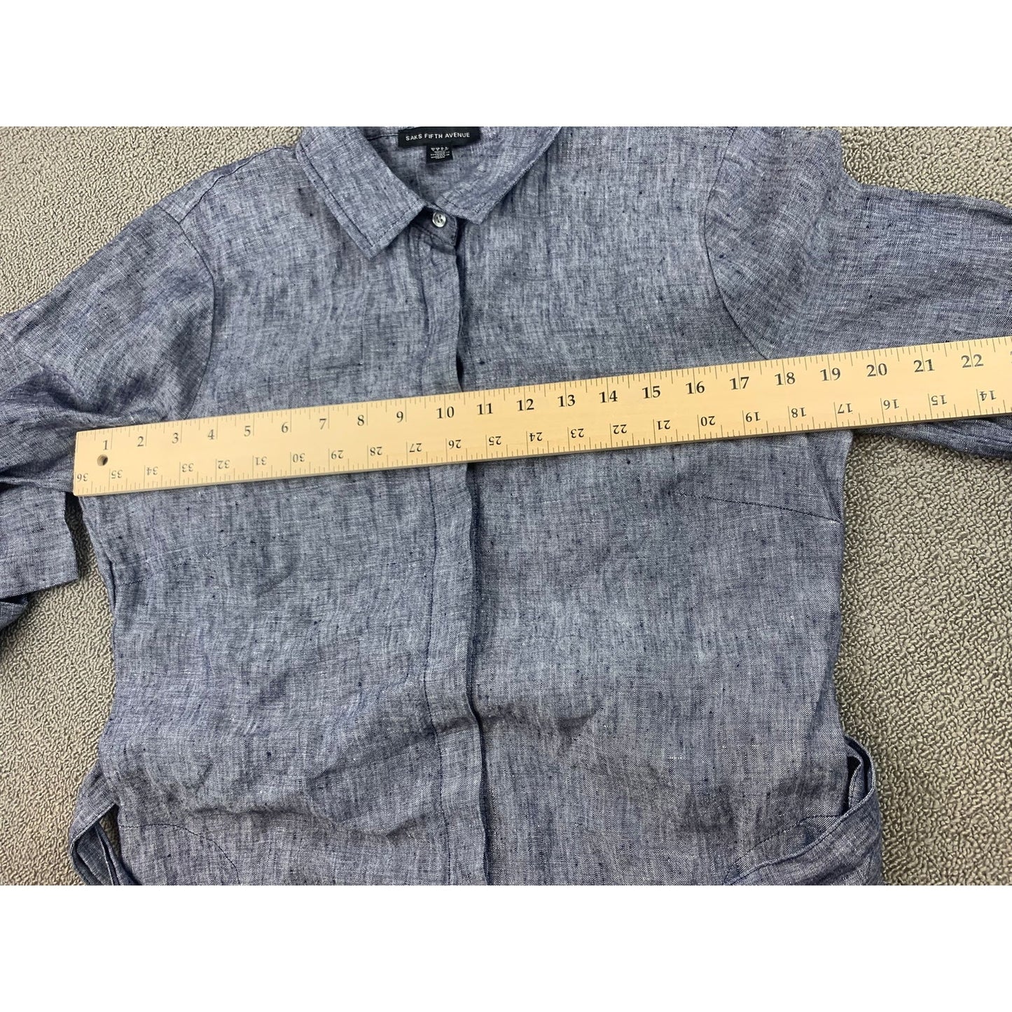 Saks Fifth Avenue Women's S Blue Linen Heathered Collared Shirt Dress