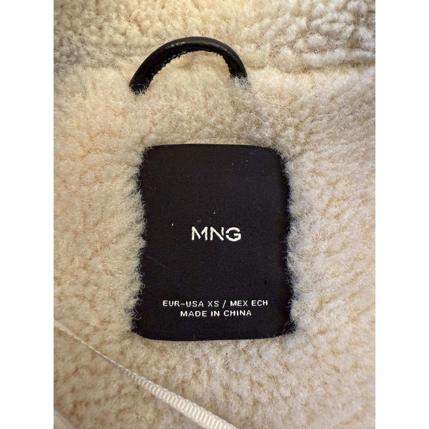 MNG Mango Women's XS Black Faux Leather Shearling Bomber Biker Jacket Warm Coat